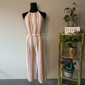 Cloth & Stone‎ Orange Stripe Halter Jumpsuit Small Linen Blend Anthropologie
